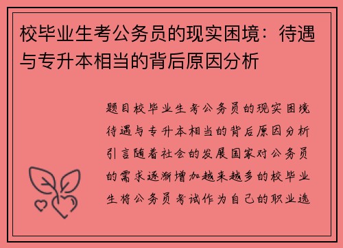 校毕业生考公务员的现实困境:待遇与专升本相当的背后原因分析
