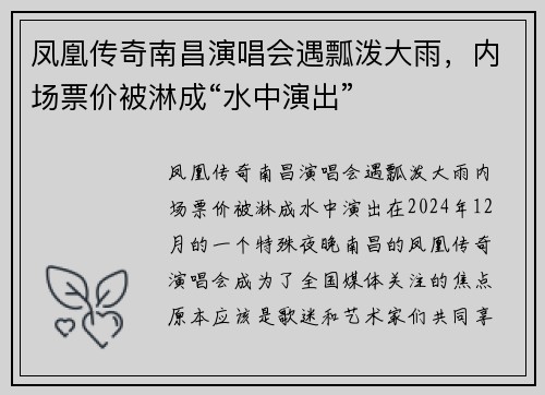 凤凰传奇南昌演唱会遇瓢泼大雨,内场票价被淋成“水中演出”
