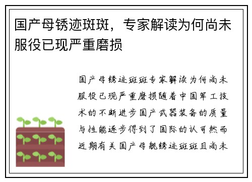 国产母锈迹斑斑,专家解读为何尚未服役已现严重磨损