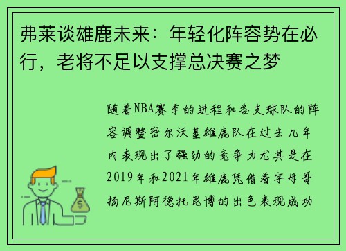 弗莱谈雄鹿未来:年轻化阵容势在必行,老将不足以支撑总决赛之梦