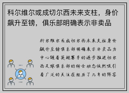 科尔维尔或成切尔西未来支柱,身价飙升至镑,俱乐部明确表示非卖品