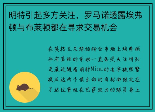 明特引起多方关注，罗马诺透露埃弗顿与布莱顿都在寻求交易机会